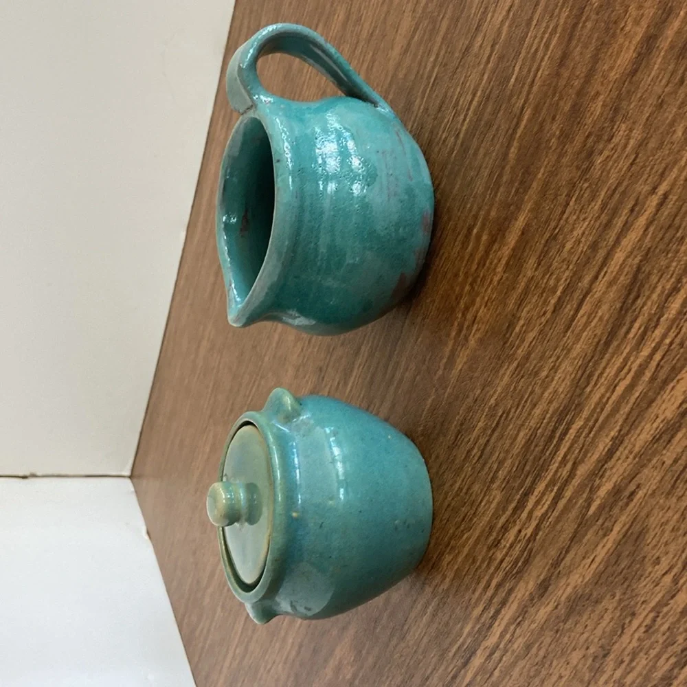Hull Ruffled Bowl and Hand Crafted Creamer and Sugar Bowl with lid